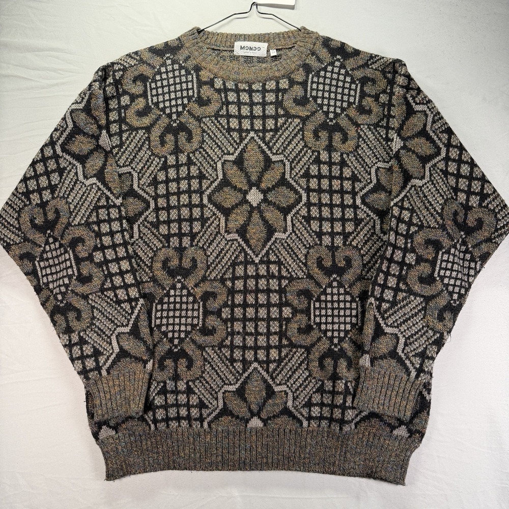 Mondo Sweater Mens XL Grandpa Knit Made In Italy Wool Alpaca Geometric Shapes
